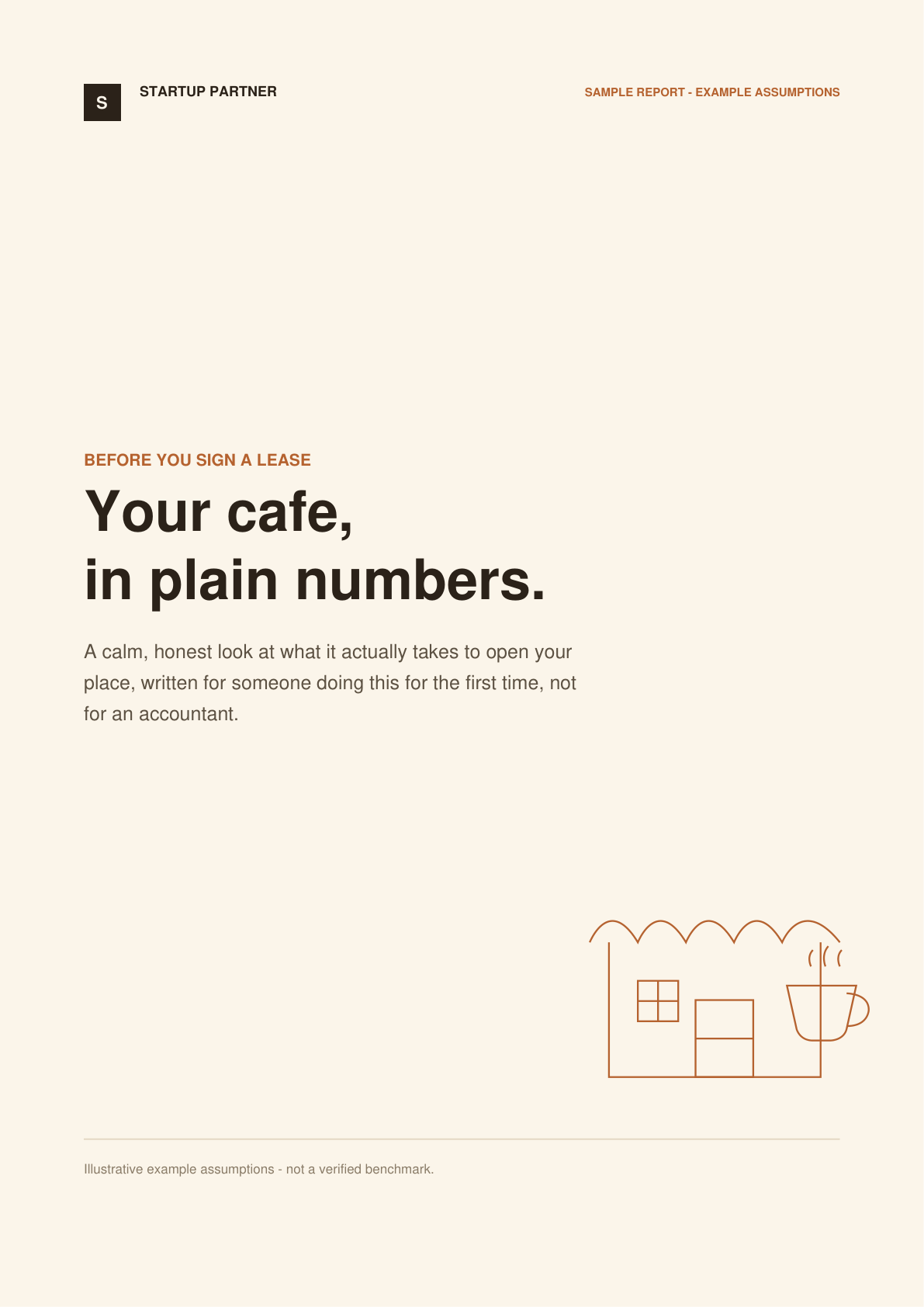 Cover of the sample café financial report