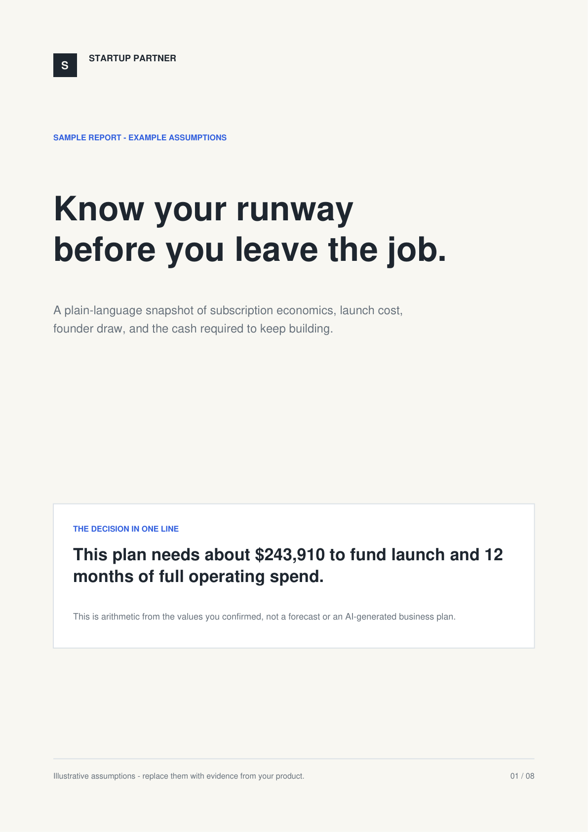 Cover of the sample SaaS runway report
